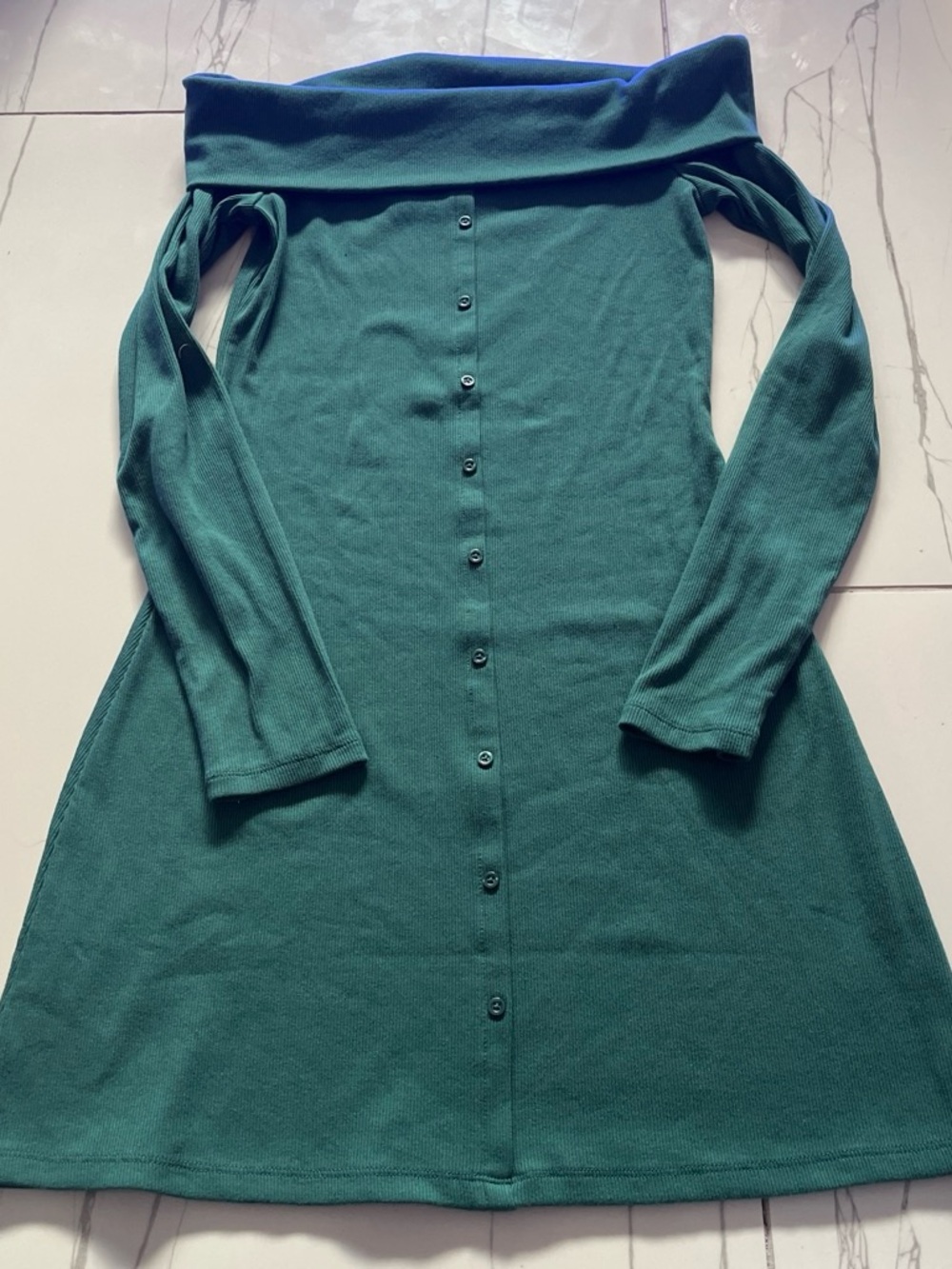 wild fable Teal Off-Shoulder Long Sleeve Button-Front Dress